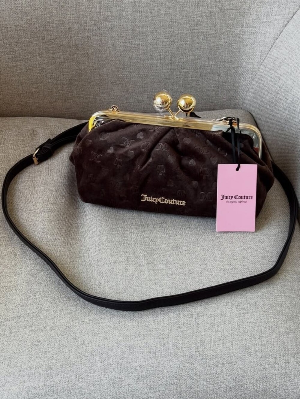 Juicy Couture Brown Velvet Kiss-Lock Clutch Handbag